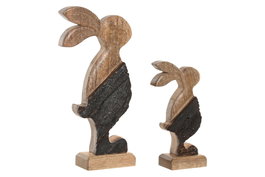 DKD Home Decor Set de 2 Figuras de Conejo en Mango Marrón
