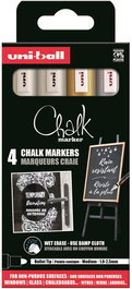 Marcador Tiza Liquida Uni-Ball Chalk Marker (Pwe-5M/4P) 1,8-2,5 Mm Surtido Gsw Caja De 4 (2X Blanco, Oro, Y Plata)