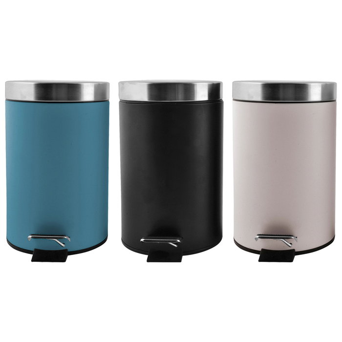 Day Cubo 3 L Surtido Day, Colores Surtidos: Azul Tapiz, Gris Claro, Negro, con Cubo Interno Extraíble y Pedal de Acero Inoxidable