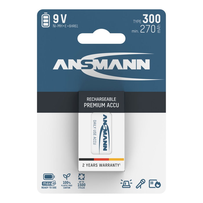 Ansmann maxE NiMH Akku 300 9V 270 mAh Ansmann maxE NiMH Akku 300 9V 270 mAh