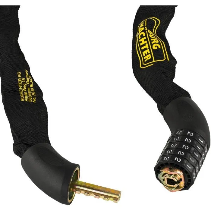 Burg Wachter Candado de Cadena para Bicicleta 280 C 90 BLACK - Acero 6 mm, Enfundado, Código Burg Wachter Candado de Cadena para Bicicleta 280 C 90 BLACK - Acero 6 mm, Enfundado, Código