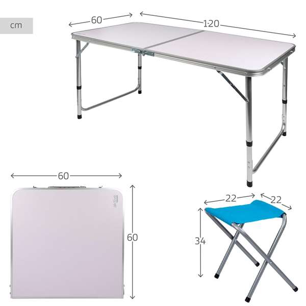 Color Baby Mesa de Camping con 4 Taburetes 120x60x70 cm