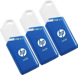 HP x755w Pack de 3 Pendrives USB 3.2 Gen 1 Tipo A 64 GB - Lectura 75 MB/s - Color Azul y Blanco