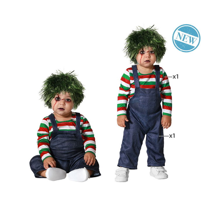 Disfraz de Muñeco Terrorífico para Bebé Niño 6-12 Meses con Camiseta a Rayas y Peto Gris Disfraz de Muñeco Terrorífico para Bebé Niño 6-12 Meses con Camiseta a Rayas y Peto Gris