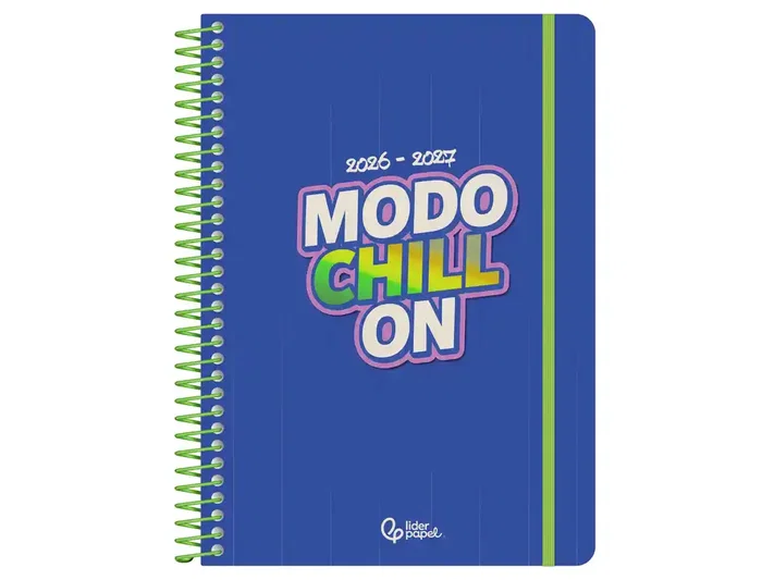 Liderpapel Agenda Escolar 26-27 Fantasy - Espiral Día Página A6+ - Interior Bilingüe (Español/Inglés) - Papel FSC 80g - Incluye Pegatinas - Color Chill