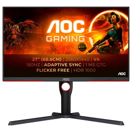 AOC Q27G3XMN/BK Monitor Gaming 27" QHD 2560x1440 Fast VA 180Hz 1ms HDR1000 DisplayHDR 1000 Mini-LED Pantalla Plana 16:9 Pivot Neg/Rojo