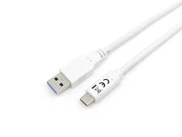 Equip 128364 Cable USB 3.2 Gen 1 Tipo C a USB-A Macho, Velocidad 5 Gbps, Carga 3A, Longitud 1 m, Color Blanco