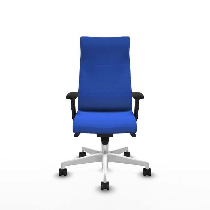 PIQUERAS Y CRESPO Sillón Albacete con Mecanismo Sincro, Tela Azul y Base Blanca
