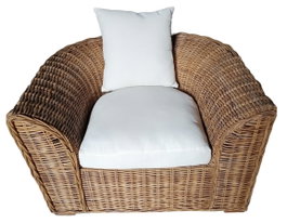 DKD Home Decor Fibre outdoor 23 Sillón Ratán Natural Marrón Oscuro con Cojines Algodón 78x68x100 cm