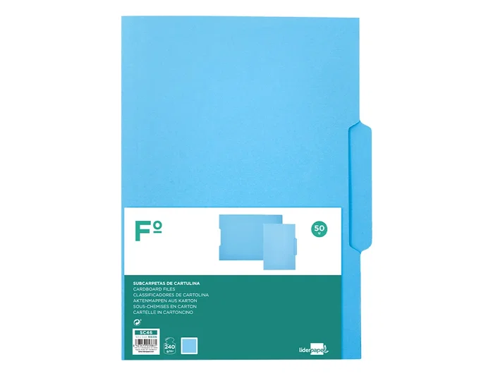 Liderpapel Subcarpeta de cartulina con pestaña central azul Folio