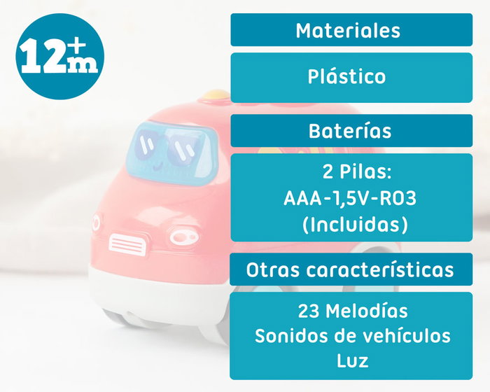 KioKids Camión de Bomberos de Juguete con Luz y Sonido Rojo para Bebés +12 Meses