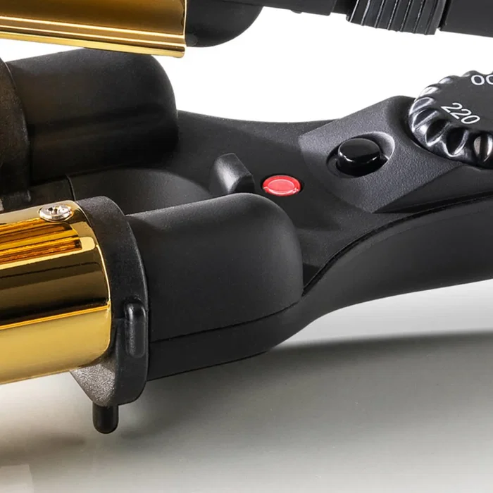 Haeger Rizador de Pelo HR-45B.002A Cerámico con Termostato 100-220°C, Apagado Automático, Cable Giratorio 2.5m, Negro/Oro