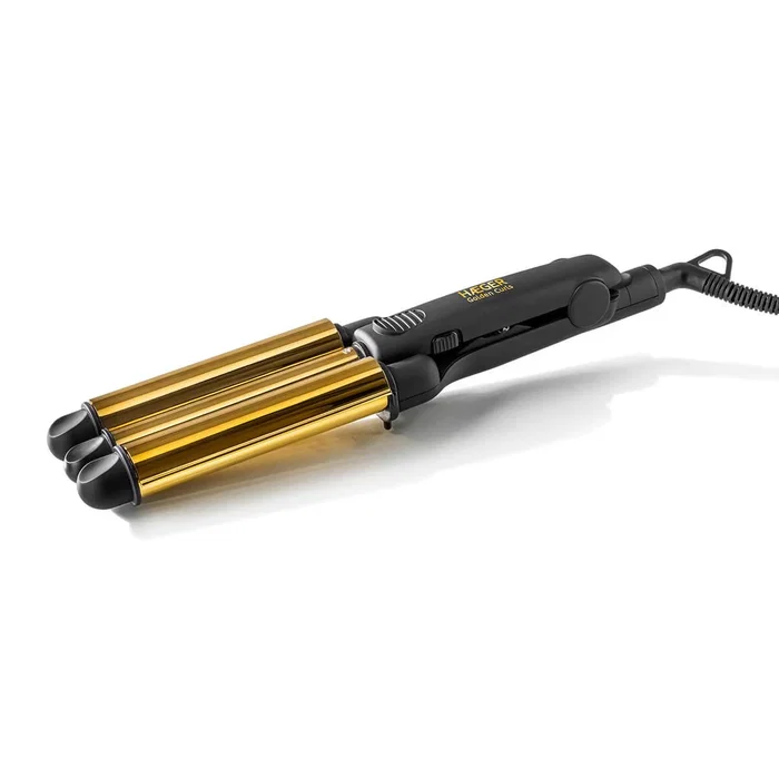 Haeger Rizador de Pelo HR-45B.002A Cerámico con Termostato 100-220°C, Apagado Automático, Cable Giratorio 2.5m, Negro/Oro