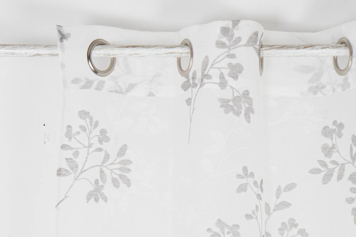 DKD Home Decor Cortina Shabby Gris Claro Blanco Poliéster Visillo Hojas 270 x 140 cm (2 Unidades)