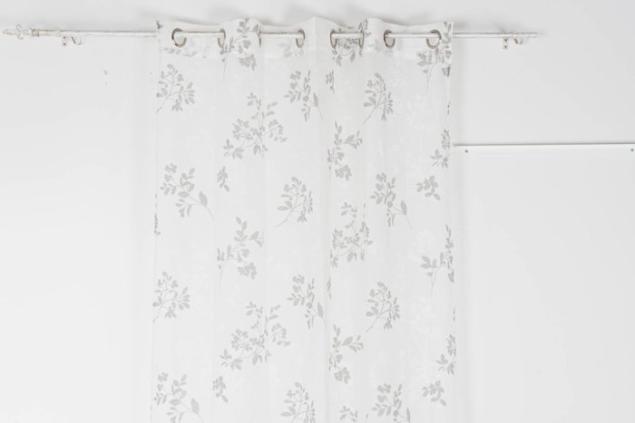 DKD Home Decor Cortina Shabby Gris Claro Blanco Poliéster Visillo Hojas 270 x 140 cm (2 Unidades)