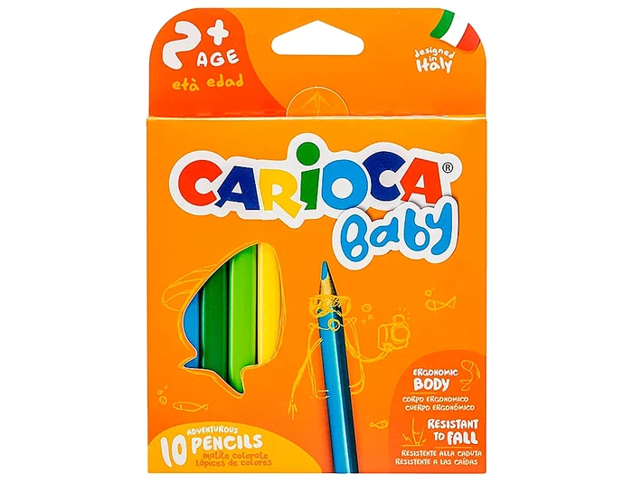 Carioca Lápices de Colores Baby 2 Años Caja de 10 Colores Surtidos Madera Triangular