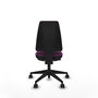 Silla de oficina Elche con mecanismo Contacto permanente básico tapizada con Similpiel color Morado. Equipada con Base piramidal negra, Sin brazos y Ruedas 65mm nailon