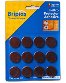 BRIPLAS Protectores de suelo de fieltro adhesivo redondo 22 mm, 12 unidades, Marrón