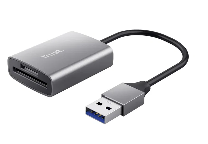 Trust Lector de Tarjetas Dalyx Fast USB 3.2 Gen 1 para SD y microSD, Carcasa de Aluminio, Velocidad hasta 104 MB/s, Incluye Cable Corto - 013R00587