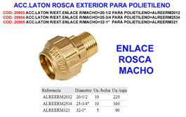 Accesorio de latón para polietileno con enlace rosca macho 32-1