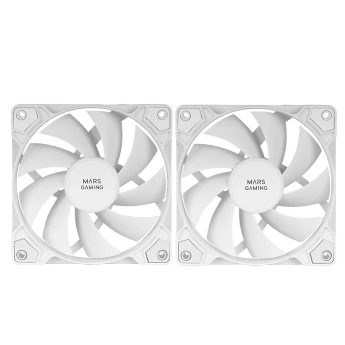 Mars Gaming Kit de 2 Ventiladores para PC MFPROX2W - 120mm, FDB, Silenciosos (12dB), Conexión 3/4 Pines, Color Blanco