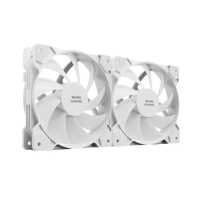 Mars Gaming Kit de 2 Ventiladores para PC MFPROX2W - 120mm, FDB, Silenciosos (12dB), Conexión 3/4 Pines, Color Blanco