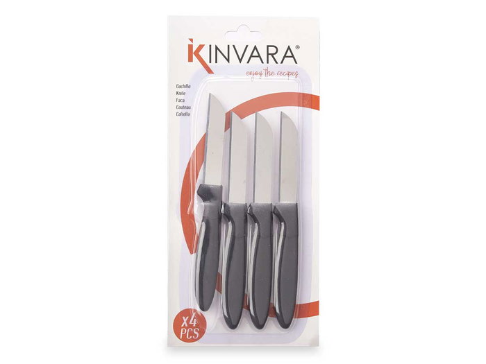 Kinvara Set de 4 Cuchillos Peladores Negros con Acero Inoxidable 2CR14, 26.2x12.5x1 cm (Set de 12)