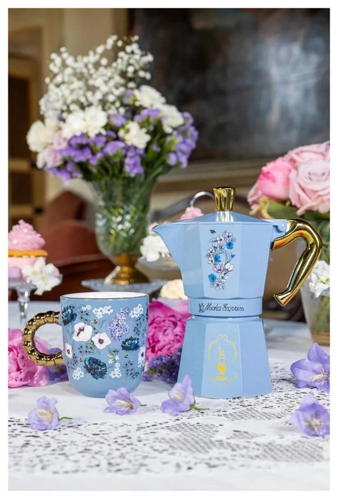 Bialetti Moka Express Colección Birdgerton - 6 tazas - 250 ml - Azul / Flores Bialetti Moka Express Colección Birdgerton - 6 tazas - 250 ml - Azul / Flores