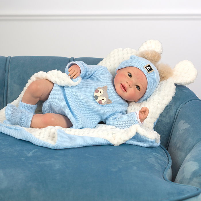 Muñecas Guca Muñeco Reborn Héctor 46 cm Bebé con Pintura Realista y Pelele Azul
