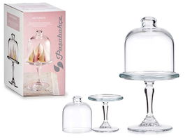 Pasabahce Tartera Mini Patisserie Lisa con Pie y Tapa de Vidrio Transparente 10x18.5x10 cm (Set de 12)