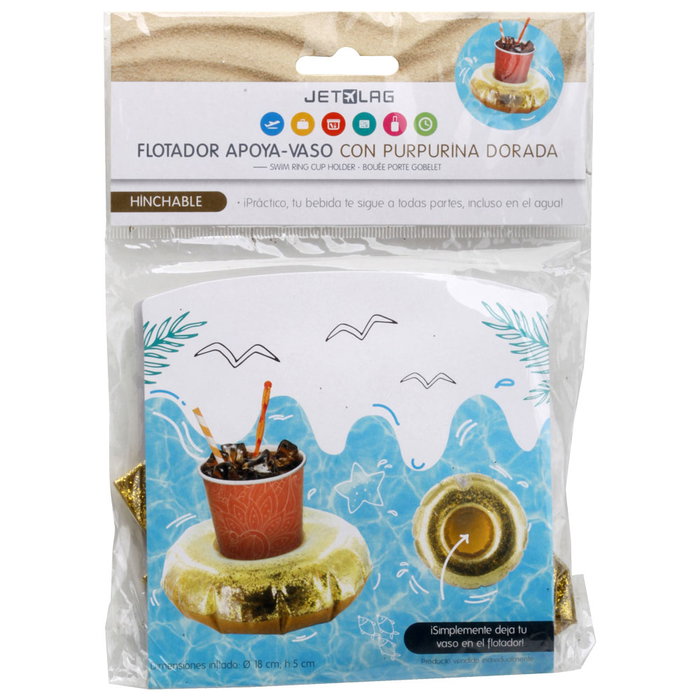 Jet Lag Flotador Apoya-Vasos Dorado d.20 cm h.8 cm