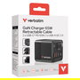 Verbatim Cargador GaN 65W con Cable Retráctil, 2 Puertos (USB-C/USB-A), Quick Charge 3.0, USB-PD 3.0, Compatible con Enchufes EU/UK/US, Negro