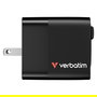 Verbatim Cargador GaN 65W con Cable Retráctil, 2 Puertos (USB-C/USB-A), Quick Charge 3.0, USB-PD 3.0, Compatible con Enchufes EU/UK/US, Negro