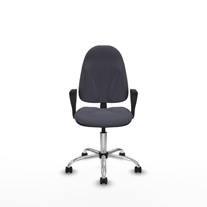 Silla de oficina Algarra con mecanismo Contacto permanente básico tapizada con Tela color Gris oscuro. Equipada con Base cromada, Brazos fijos y Ruedas autofrenantes Silla de oficina Algarra con mecanismo Contacto permanente básico tapizada con Tela color Gris oscuro. Equipada con Base cromada, Brazos fijos y Ruedas autofrenantes