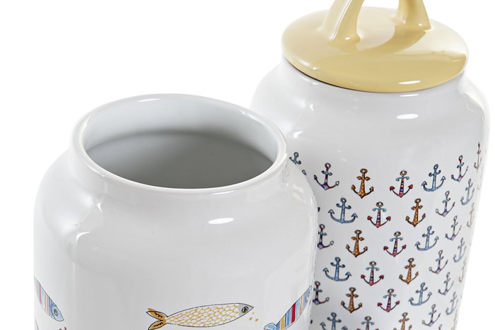 DKD Home Decor Bote Mediterraneo Multicolor Blanco Gres 11 x 19 x 11 cm (2 Unidades) DKD Home Decor Bote Mediterraneo Multicolor Blanco Gres 11 x 19 x 11 cm (2 Unidades)