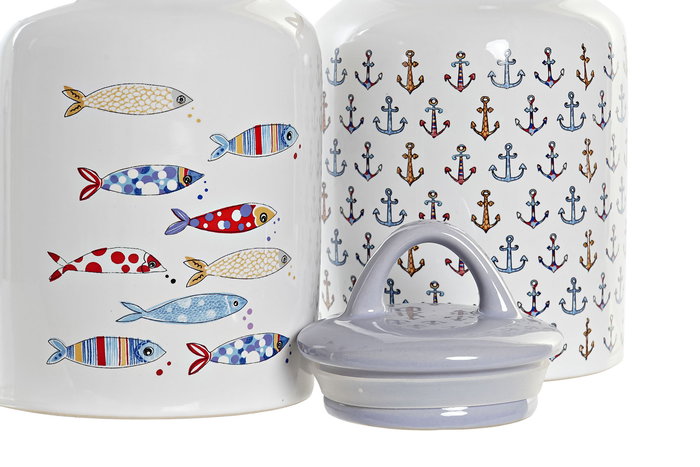 DKD Home Decor Bote Mediterraneo Multicolor Blanco Gres 11 x 19 x 11 cm (2 Unidades) DKD Home Decor Bote Mediterraneo Multicolor Blanco Gres 11 x 19 x 11 cm (2 Unidades)