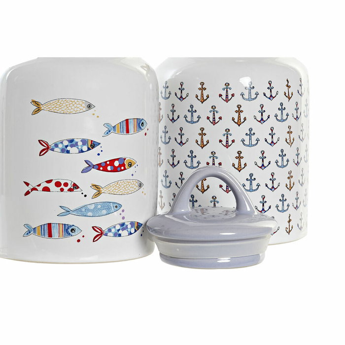 DKD Home Decor Pack de 2 Botes de Gres 2L Costa Peces
