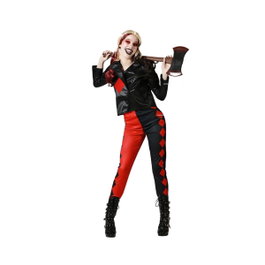 Otros Disfraz Arlequín Conjunto Chaqueta Negra y Pantalones Rojos para Mujer Adulta
