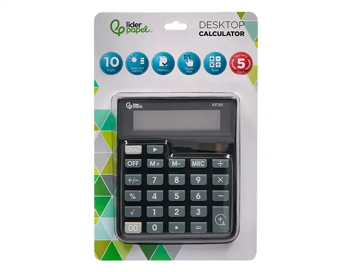 Liderpapel xf20 Calculadora Sobremesa 10 Dígitos Solar y Pilas Color Negro 127x105x24 mm