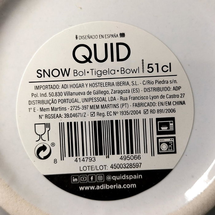 Quid Bol Cerámico Snow Blanco 51 cL