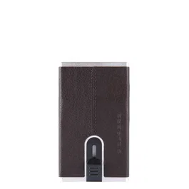 Piquadro Tarjetero Black Square de cuero con sistema deslizante cuadrado Marrón