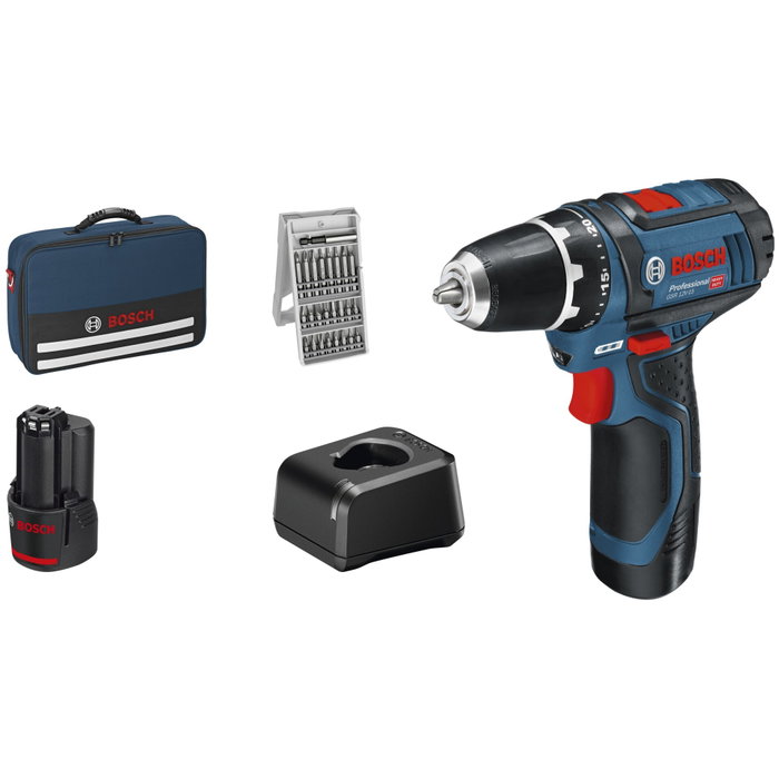 Bosch Professional GSR 12V-15 Taladro Atornillador Inalámbrico con 2 Baterías de 2 Ah