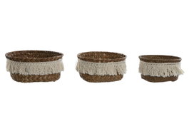 DKD Home Decor Set de 3 Cestas de Fibra Flecos Decapé Natural