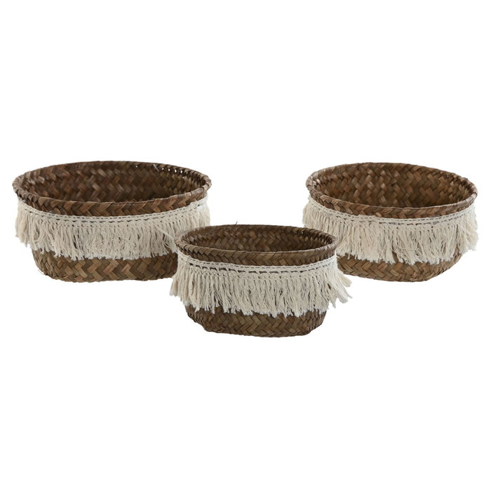 DKD Home Decor Set de 3 Cestas de Fibra Flecos Decapé Natural