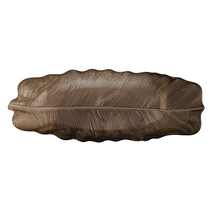 Bandeja Hoja Marrón Cristal Decoración 40 cm