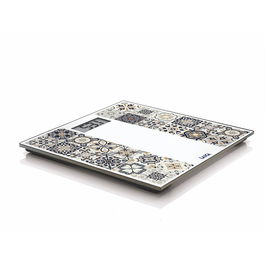 Laica Báscula de Baño Electrónica Recargable, Cristal Templado 6mm, Máx. 180 kg, Diseño Estampado Marrón, 30.5x30.5x2.5cm