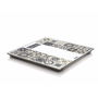 Laica Báscula de Baño Electrónica Recargable, Cristal Templado 6mm, Máx. 180 kg, Diseño Estampado Marrón, 30.5x30.5x2.5cm