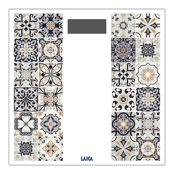 Laica Báscula de Baño Electrónica Recargable, Cristal Templado 6mm, Máx. 180 kg, Diseño Estampado Marrón, 30.5x30.5x2.5cm