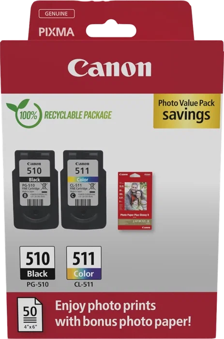 Canon PG-510 + CL-511 Photo Value Pack con Papel Fotográfico