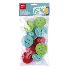 APLI Sellos de Goma EVA con Mango de Plástico, Formas Surtidas, Pack de 10